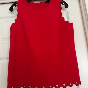 J Crew Red Scalloped Top